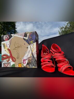 Christian Louboutin Bright Red / Pink Zipper-Strap Heels
